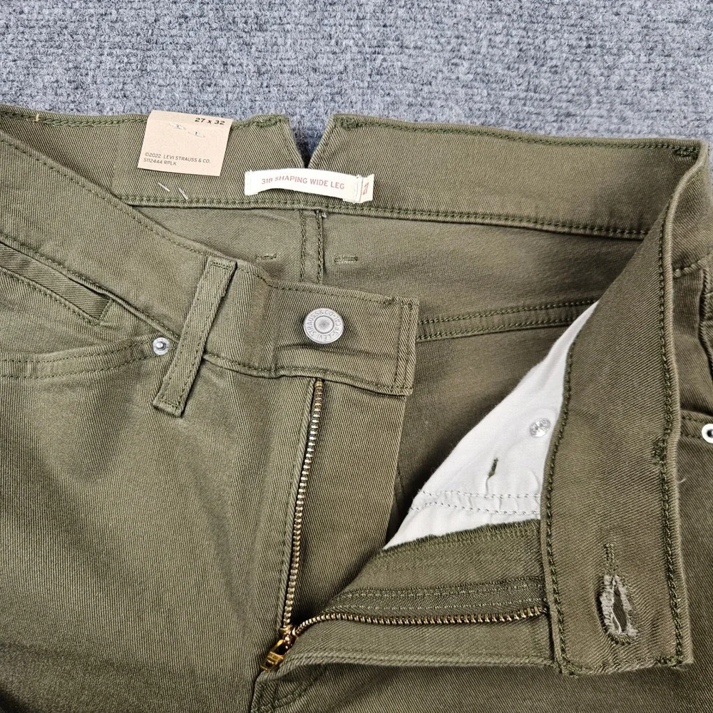 Levis 318 Shaping Wide Leg Pants Olive Green High Rise Stretch 27x32 NEW